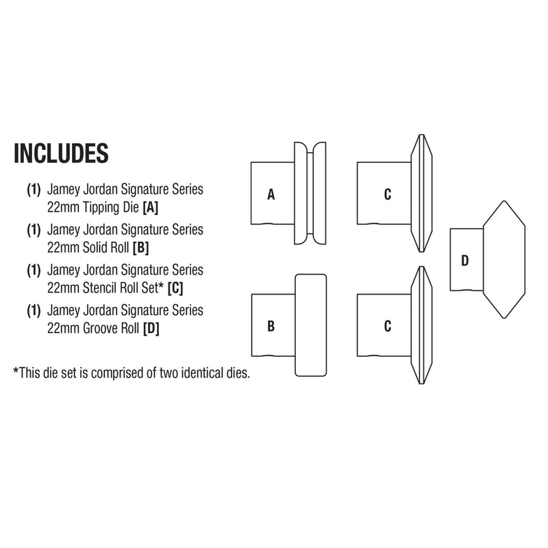 Eastwood 74003 Jamey Jordan Signature Series Plate Bead Roller Art Die Master Set - Contents Diagram