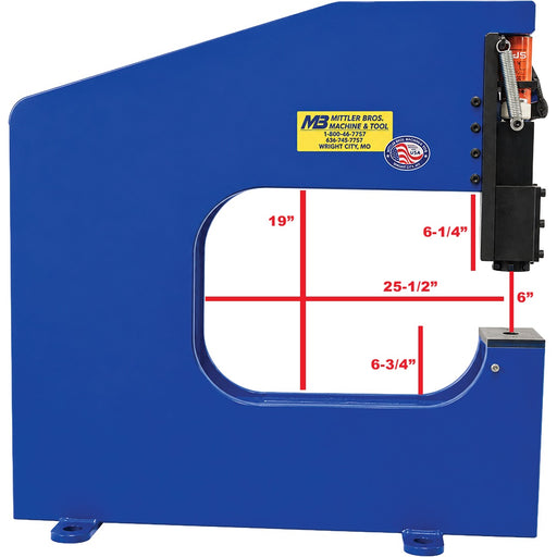 Mittler Bros. 2210-HD 10 Ton Hydraulic Bench Press - Throat Dimensions